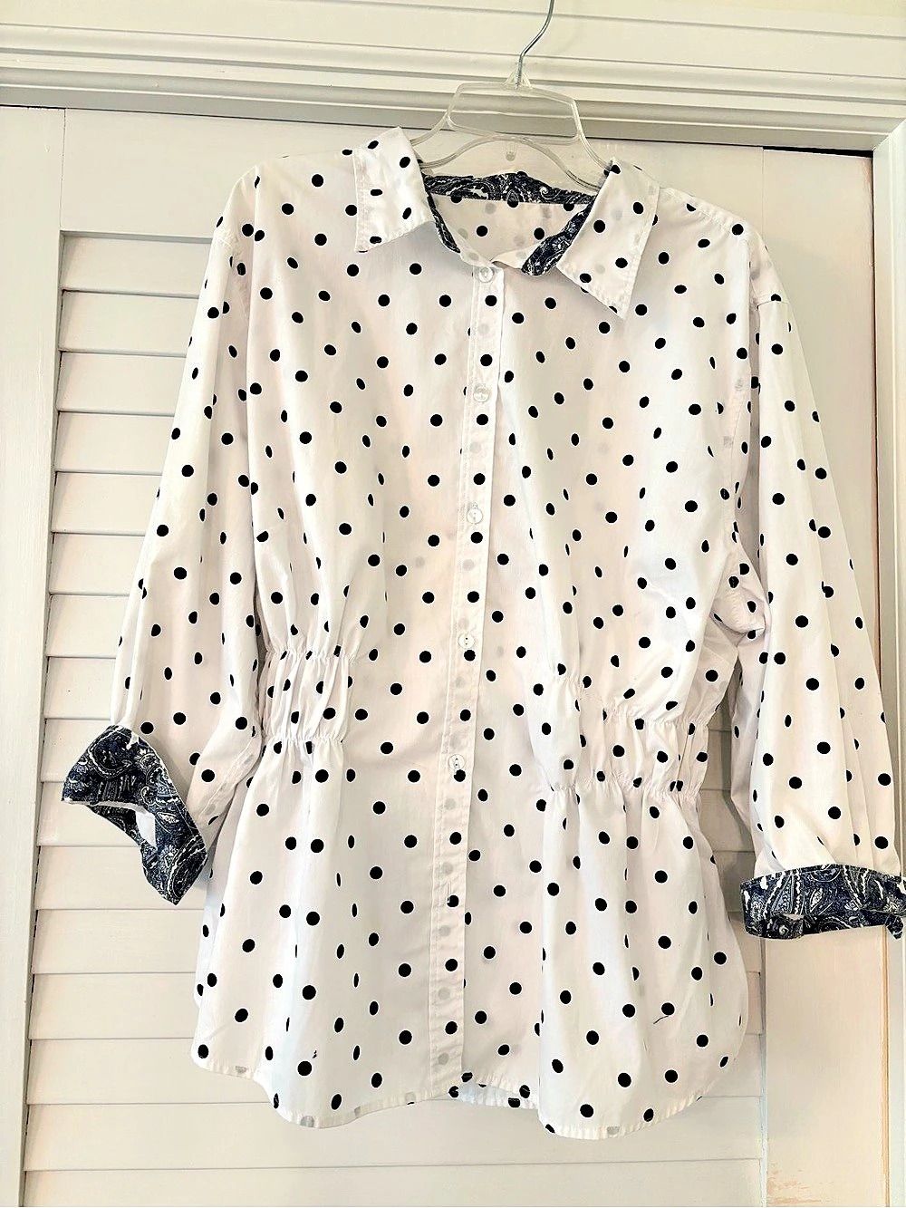 Style & Co. Black and White Polka Dot Button Down Shirt with Paisley Accents